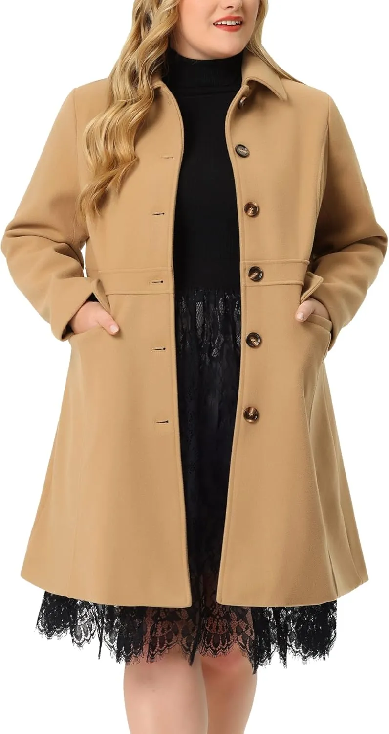 Agnes Orinda Plus Size Coat for Women Peter Pan Collar Single Breasted Winter Long Coats