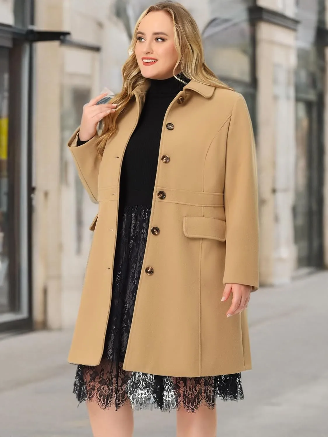 Agnes Orinda Plus Size Coat for Women Peter Pan Collar Single Breasted Winter Long Coats