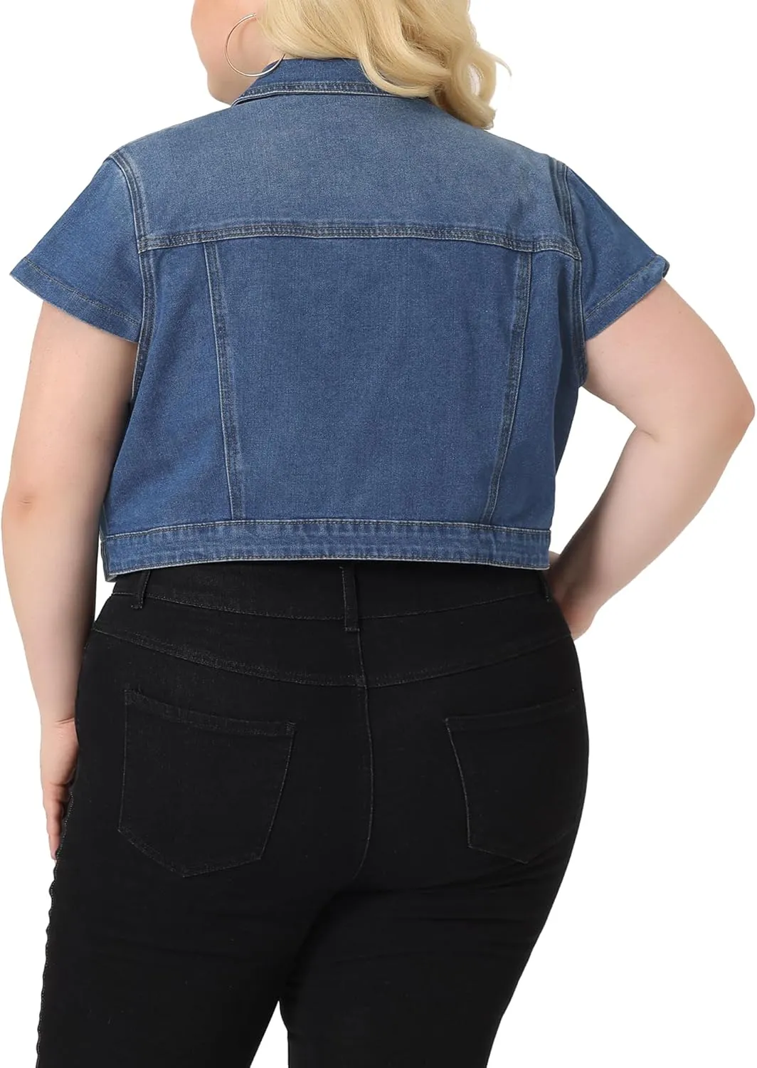 Agnes Orinda Plus Size Short Sleeve Denim Jackets for Women Button Washed Cropped Jean Jacket