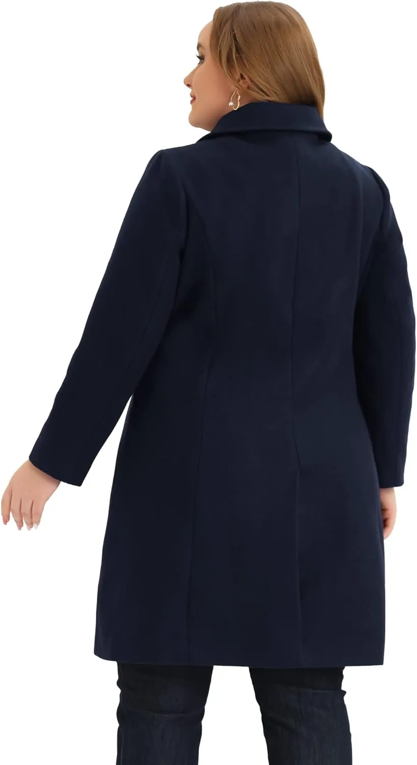 Agnes Orinda Plus Size Women Long Coats Peter Pan Collar Single Breasted with Pockets Trench Winter Long Peacoat