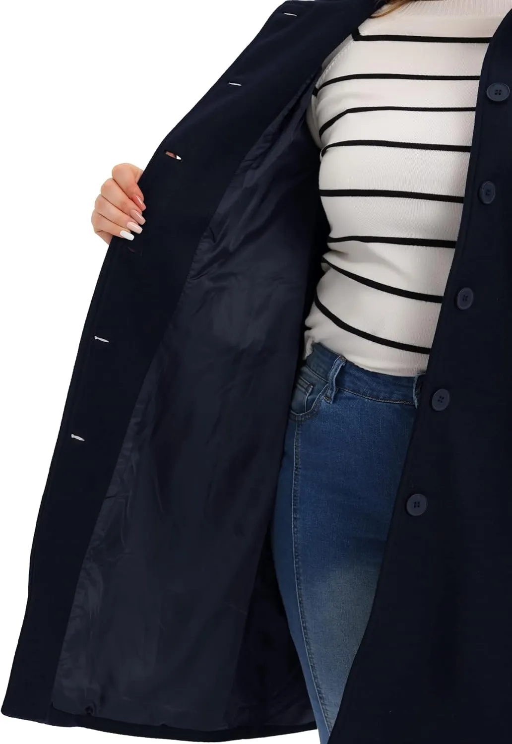 Agnes Orinda Plus Size Women Long Coats Peter Pan Collar Single Breasted with Pockets Trench Winter Long Peacoat