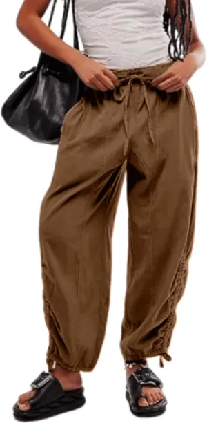 Aimiray Women's Flowy Barrel Pants Wide Leg Cotton Linen Pants Elastic Waisted Drawstring Baggy Trousers with Pockets