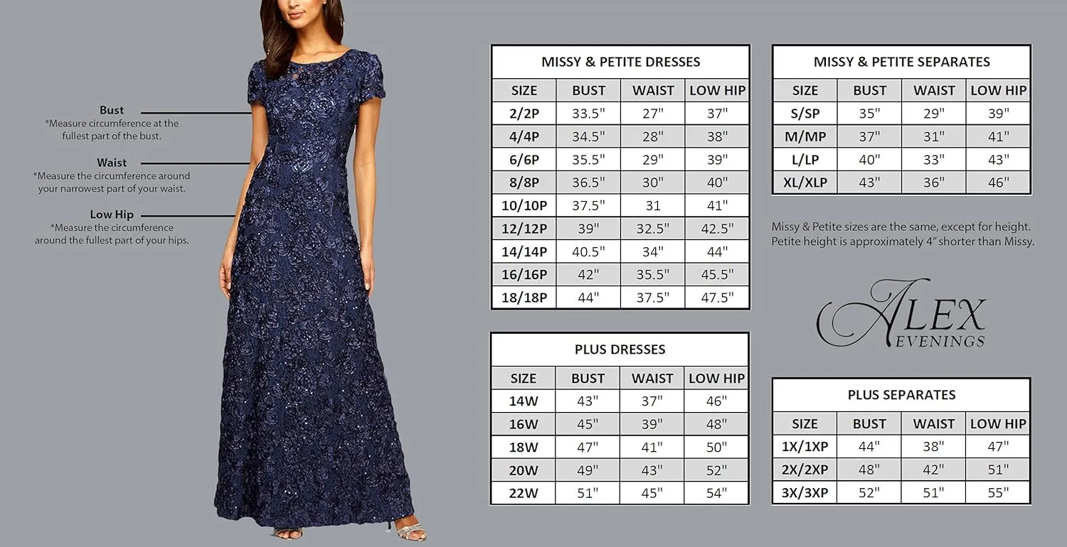 Alex Evenings Women's Long A-Line Detailed Bodice Dress