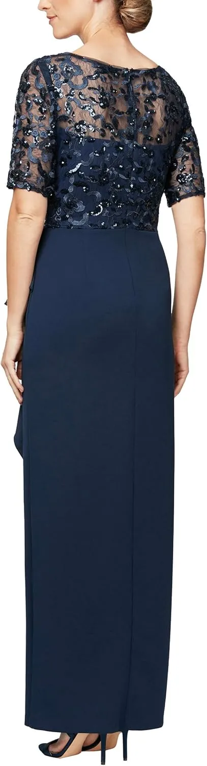 Alex Evenings Women's Long A-Line Detailed Bodice Dress