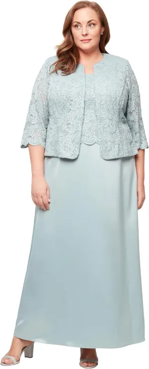 Alex Evenings Women's Plus Size Long A-Line Mock Dress with Jacket