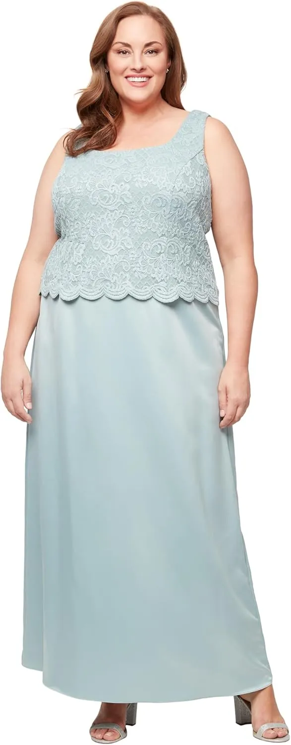 Alex Evenings Women's Plus Size Long A-Line Mock Dress with Jacket