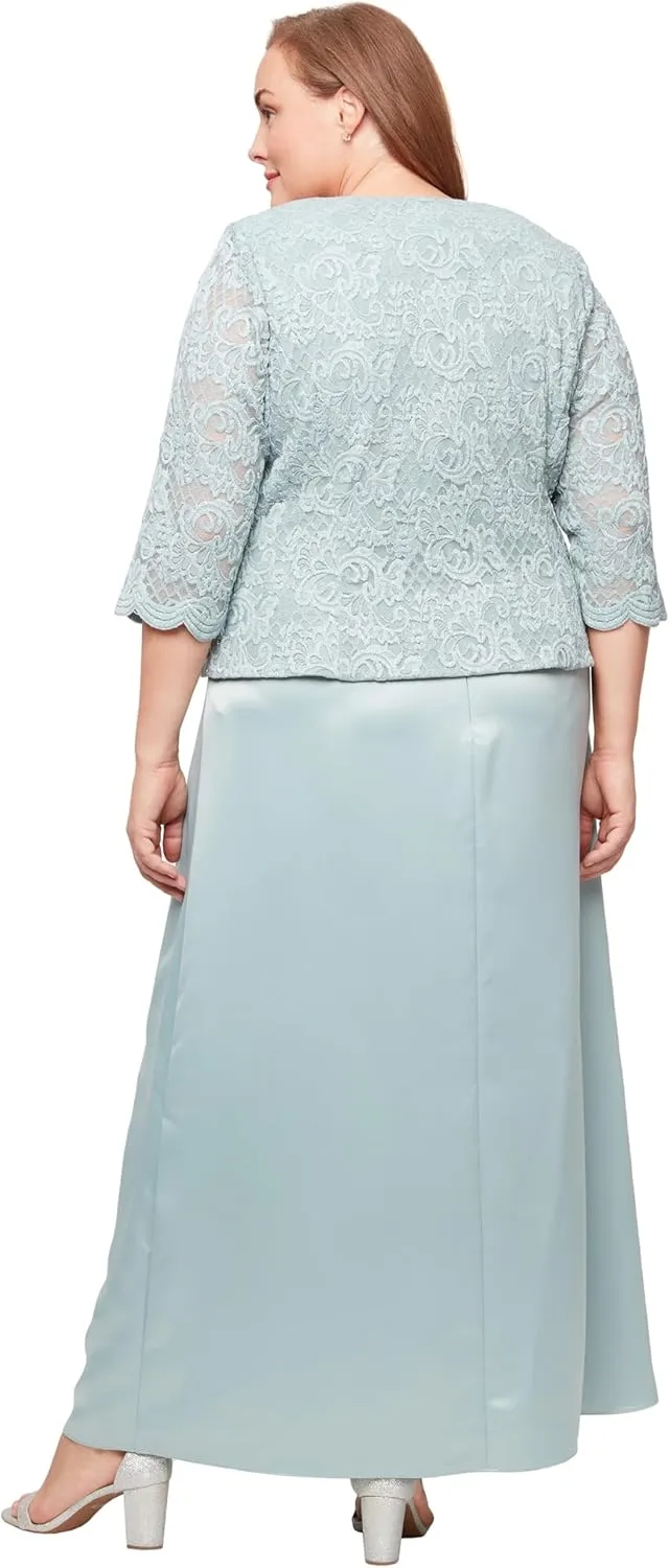Alex Evenings Women's Plus Size Long A-Line Mock Dress with Jacket