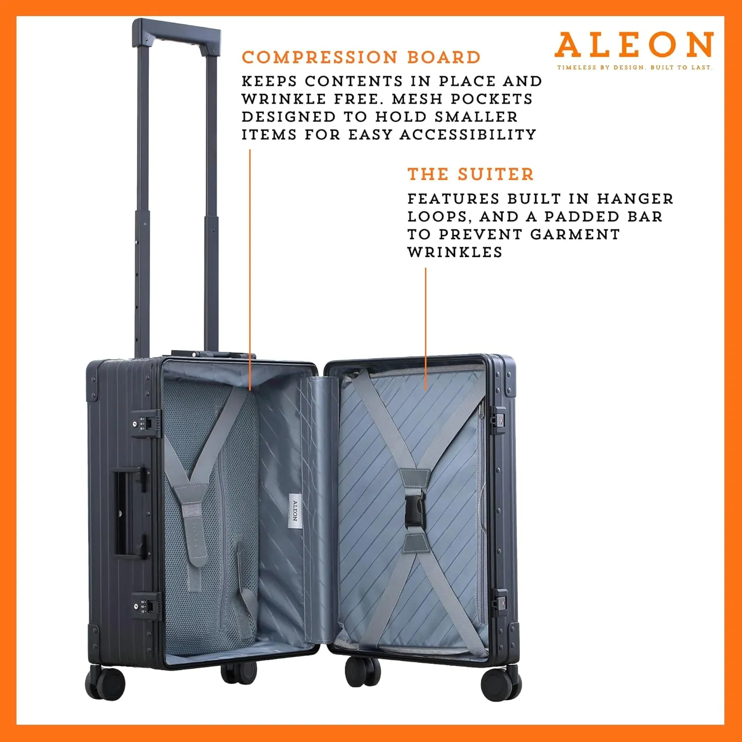 All Aluminum Lightweight 21" International Carry-On Hardside Luggage with Durable Hardshell, TSA Approved Heavy Duty Spinner Wheels, Rolling Travel Bag for Airplane, Premium Suitcase (Onyx)