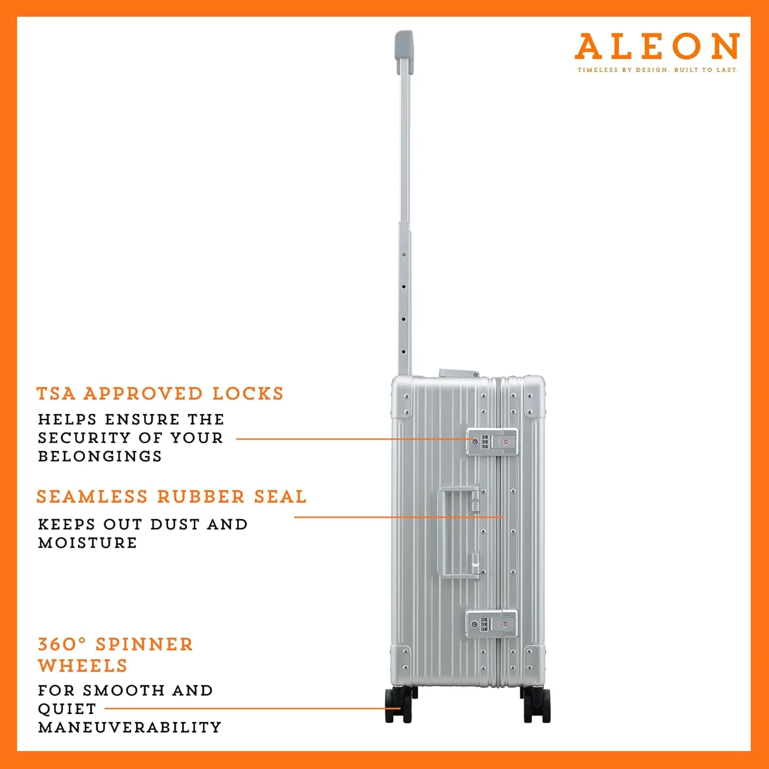 All Aluminum Lightweight 21" International Carry-On Hardside Luggage with Durable Hardshell, TSA Approved Heavy Duty Spinner Wheels, Rolling Travel Bag for Airplane, Premium Suitcase (Platinum)