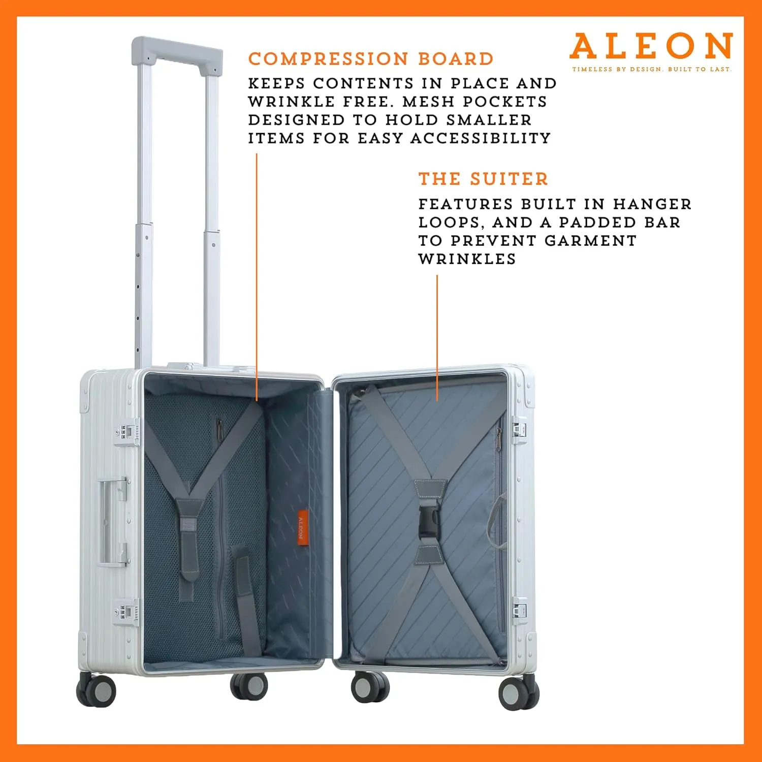 All Aluminum Lightweight 21" International Carry-On Hardside Luggage with Durable Hardshell, TSA Approved Heavy Duty Spinner Wheels, Rolling Travel Bag for Airplane, Premium Suitcase (Platinum)