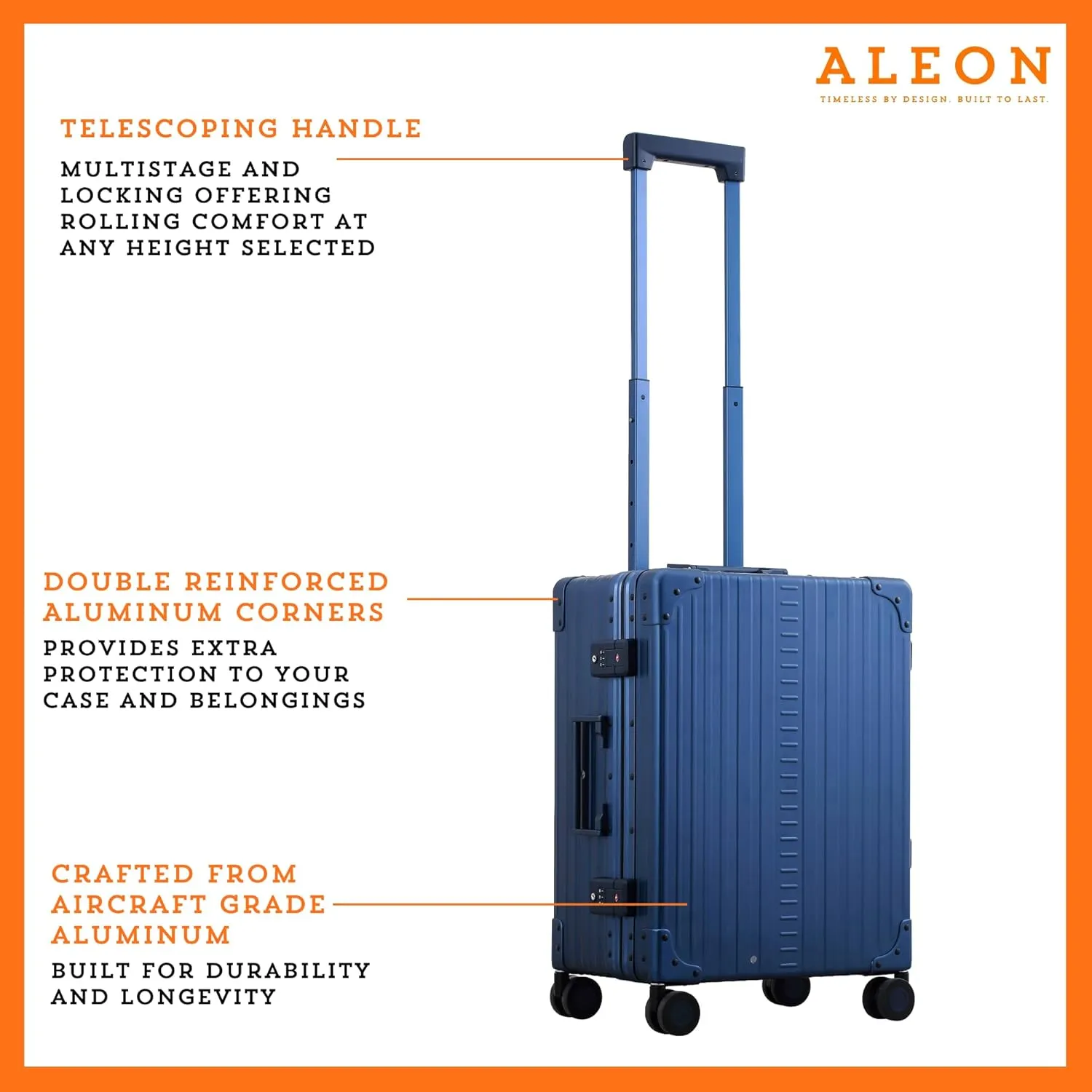 All Aluminum Lightweight 21" International Carry-On Hardside Luggage with Durable Hardshell, TSA Approved Heavy Duty Spinner Wheels, Rolling Travel Bag for Airplane, Premium Suitcase (Sapphire)