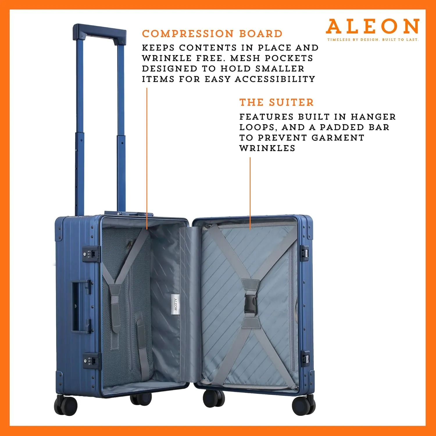 All Aluminum Lightweight 21" International Carry-On Hardside Luggage with Durable Hardshell, TSA Approved Heavy Duty Spinner Wheels, Rolling Travel Bag for Airplane, Premium Suitcase (Sapphire)