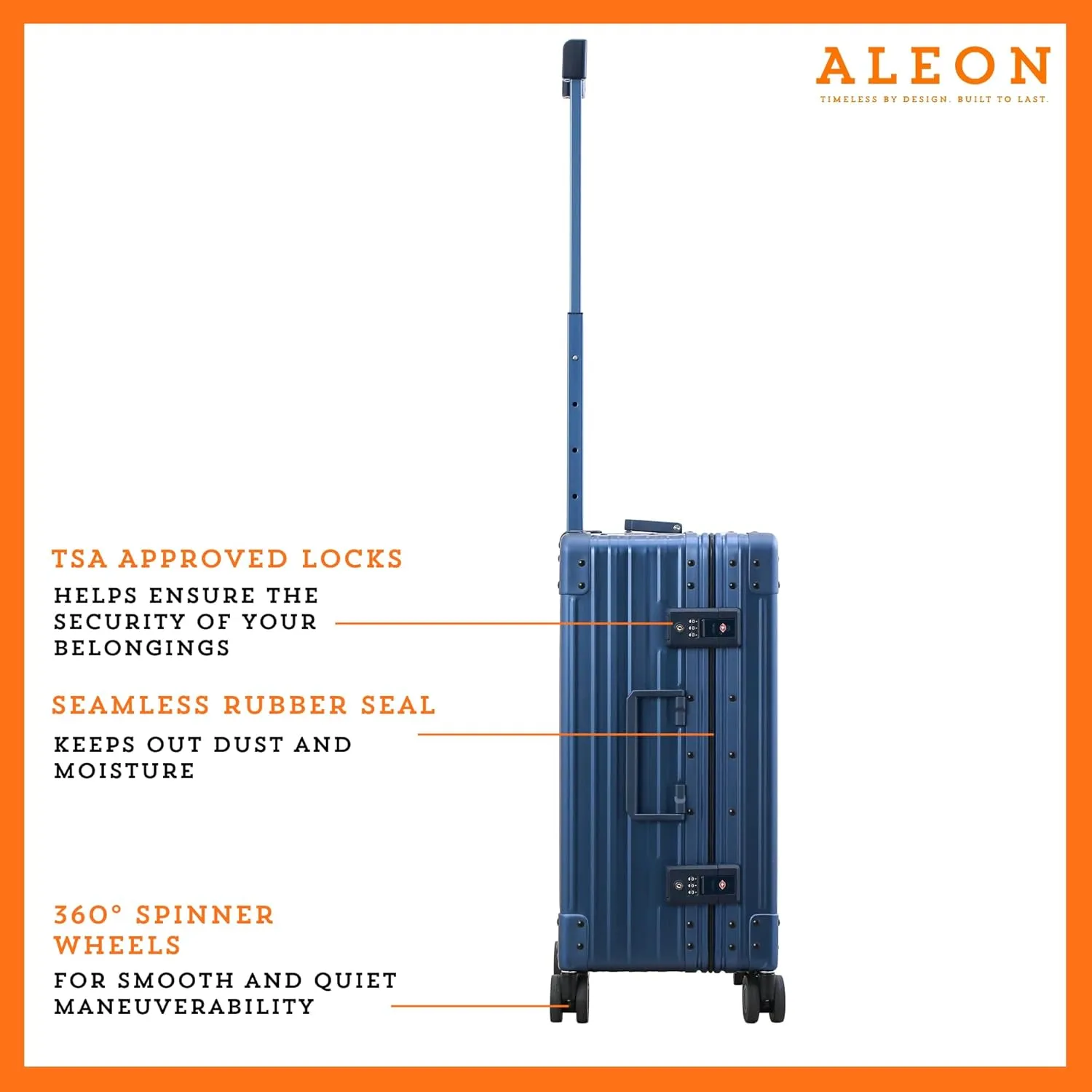 All Aluminum Lightweight 21" International Carry-On Hardside Luggage with Durable Hardshell, TSA Approved Heavy Duty Spinner Wheels, Rolling Travel Bag for Airplane, Premium Suitcase (Sapphire)