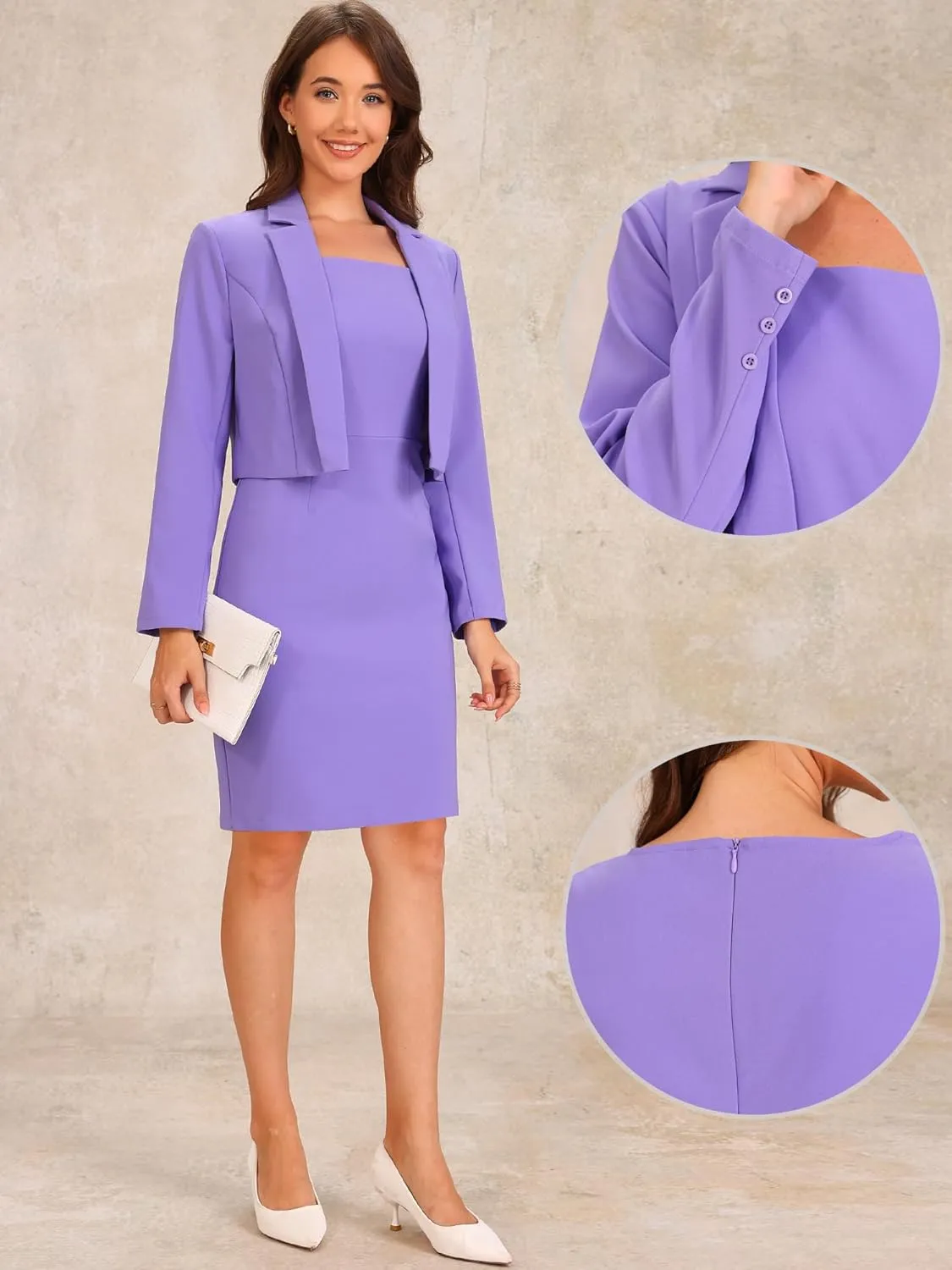 Allegra K Business Blazer Dress Suit Sets for Women Casual Long Sleeve Blazer and Sleeveless Dresses Work Office Outfits