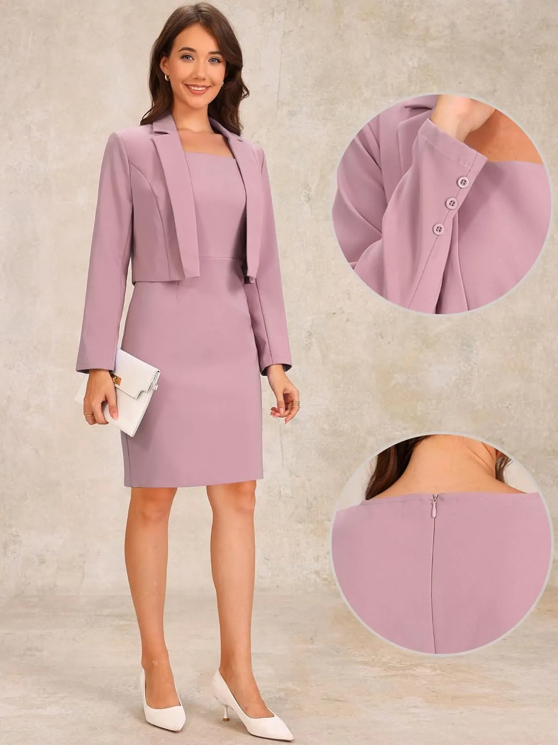 Allegra K Business Blazer Dress Suit Sets for Women Casual Long Sleeve Blazer and Sleeveless Dresses Work Office Outfits