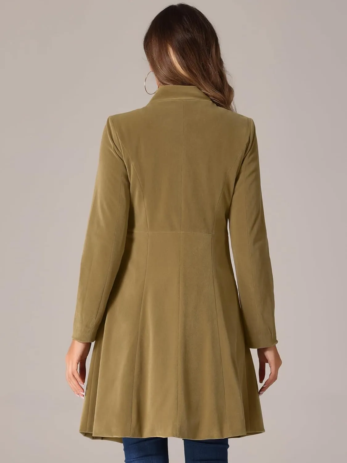 Allegra K Velvet A-Line Coat for Women's Christmas Double Breasted Winter Swing Coats