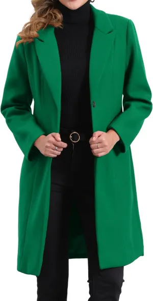 Allegra K Winter Coat for Women's Notch Lapel Mid-Long Single Breasted Overcoat Pea Coats