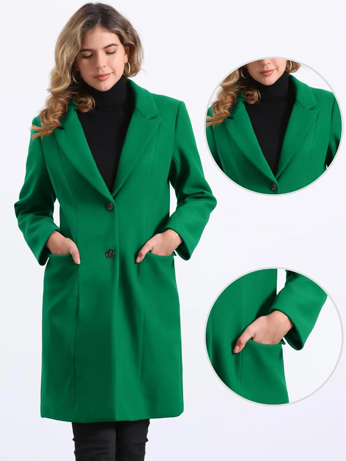 Allegra K Winter Coat for Women's Notch Lapel Mid-Long Single Breasted Overcoat Pea Coats