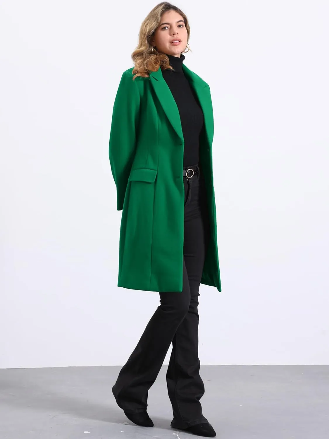 Allegra K Winter Coat for Women's Notch Lapel Mid-Long Single Breasted Overcoat Pea Coats