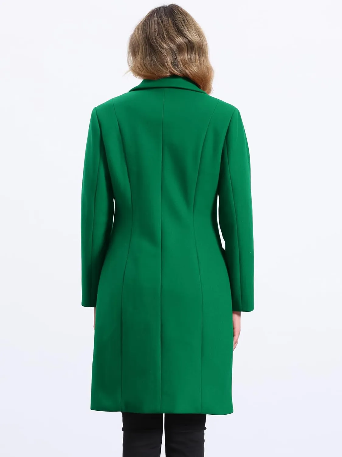 Allegra K Winter Coat for Women's Notch Lapel Mid-Long Single Breasted Overcoat Pea Coats