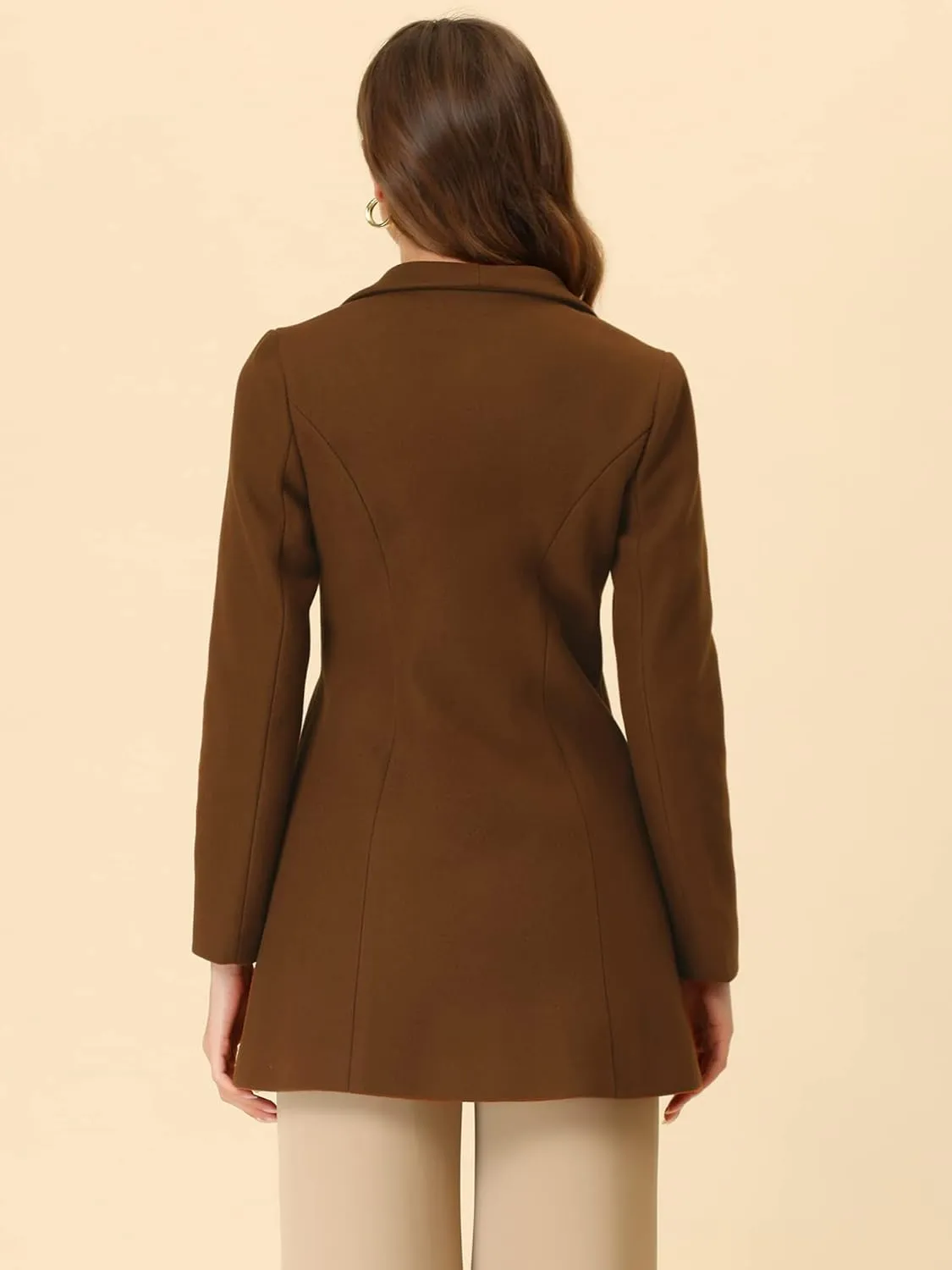 Allegra K Women's Lapel Collar Buttoned Outwear Elegant Work Notch Trench Winter Coats