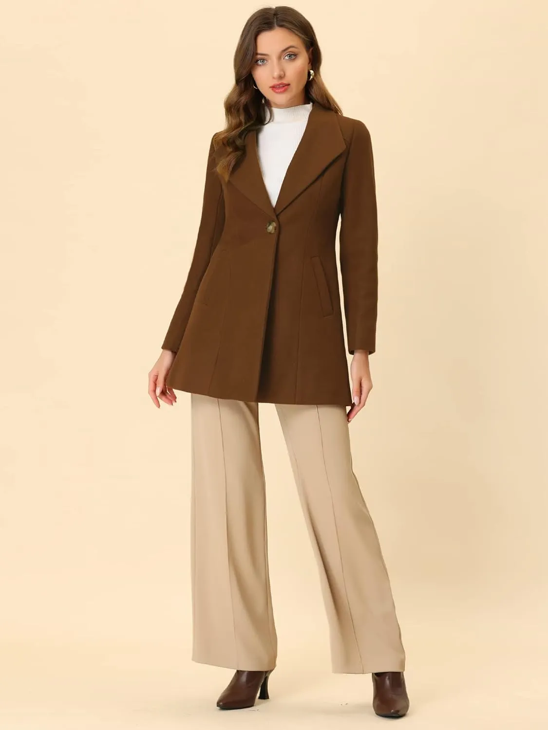 Allegra K Women's Lapel Collar Buttoned Outwear Elegant Work Notch Trench Winter Coats