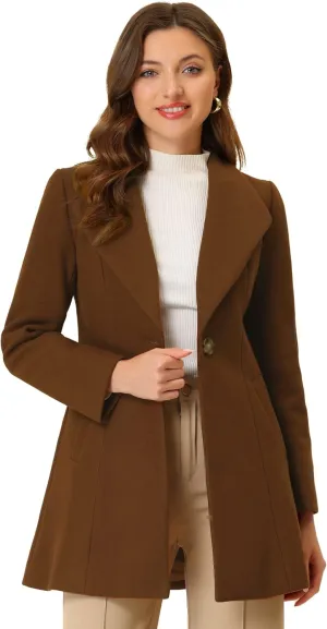 Allegra K Women's Lapel Collar Buttoned Outwear Elegant Work Notch Trench Winter Coats