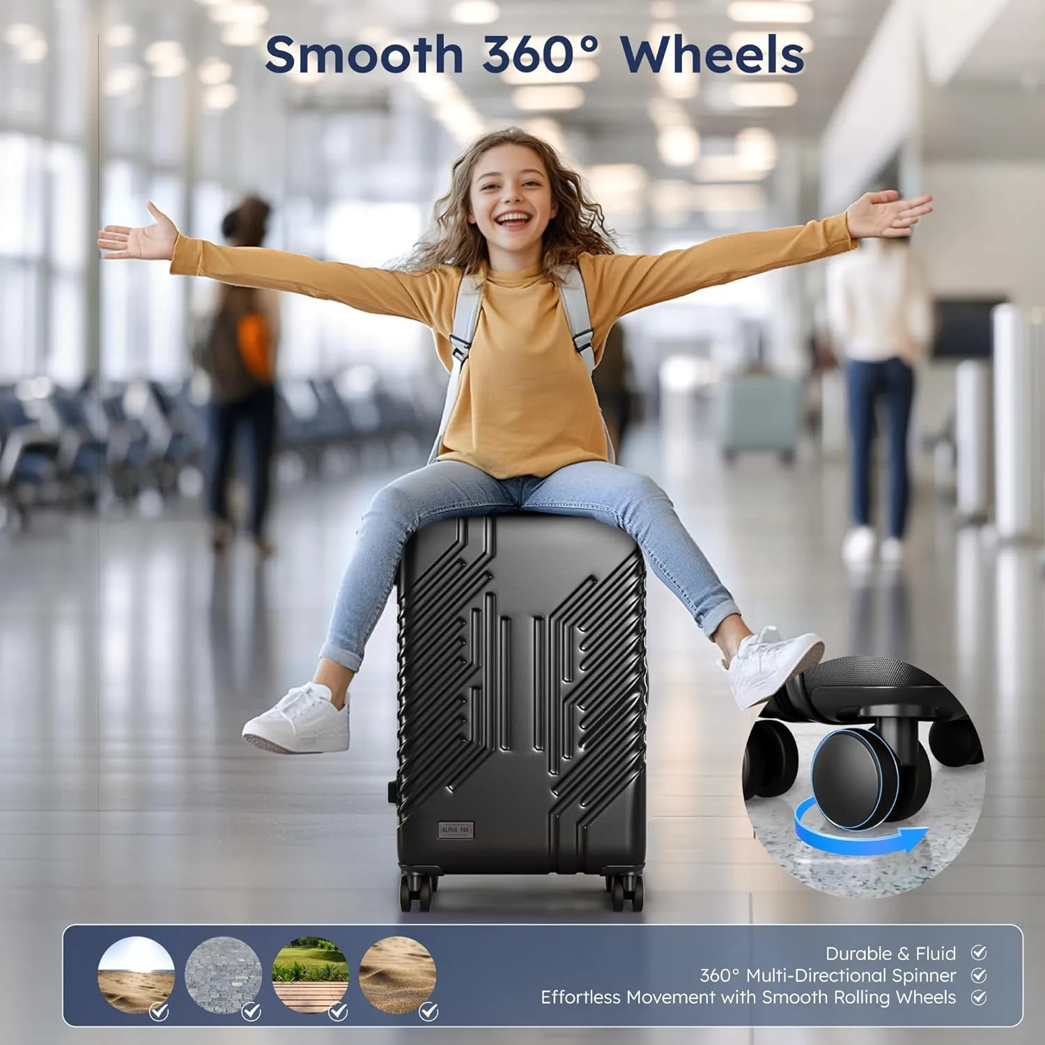 ALPHA CAMP 20-inch Carry On Luggage Airline Approved - PC ABS Lightweight Suitcase with Built-in TSA LockHard-shell Durable Rolling Luggage with USB Port