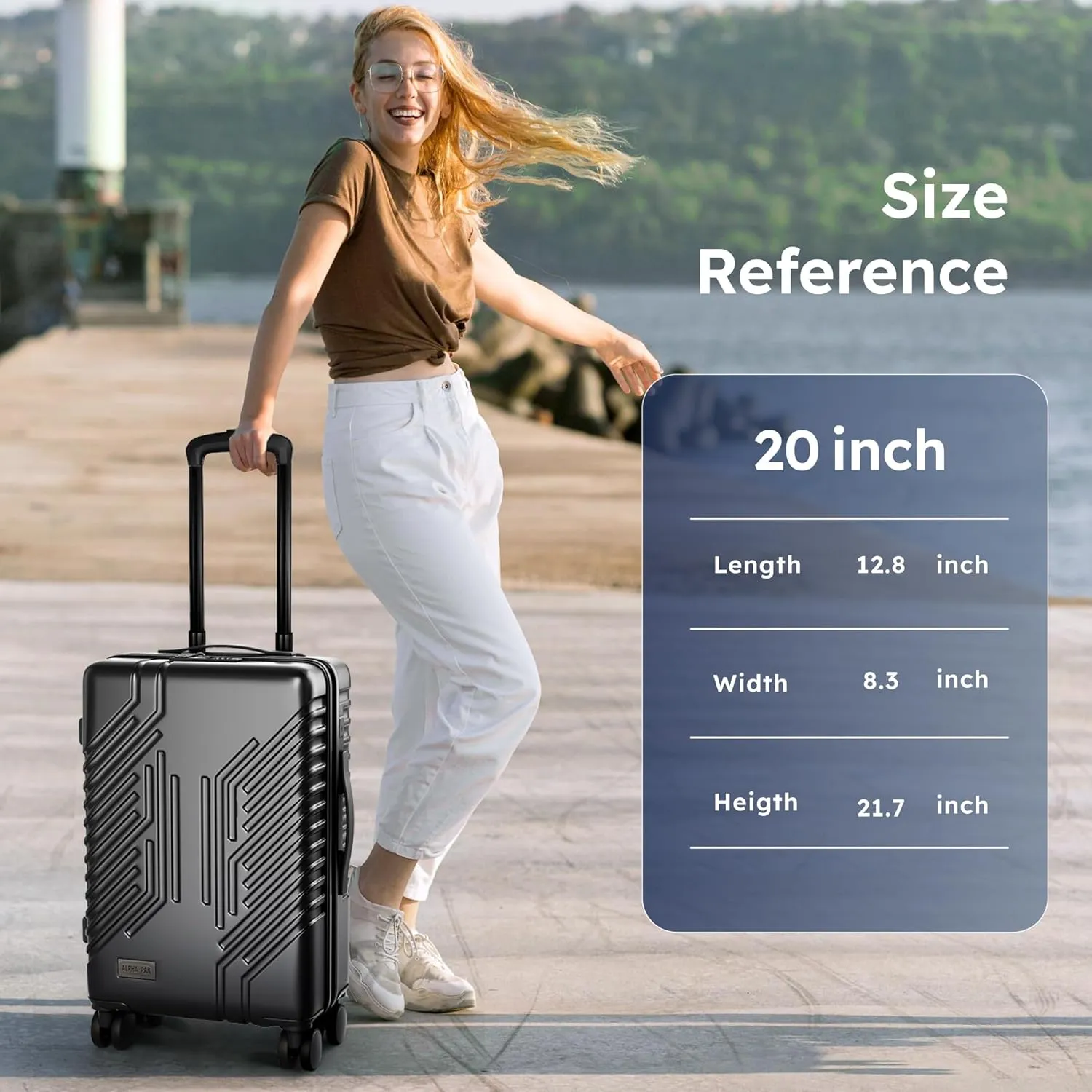 ALPHA CAMP 20-inch Carry On Luggage Airline Approved - PC ABS Lightweight Suitcase with Built-in TSA LockHard-shell Durable Rolling Luggage with USB Port