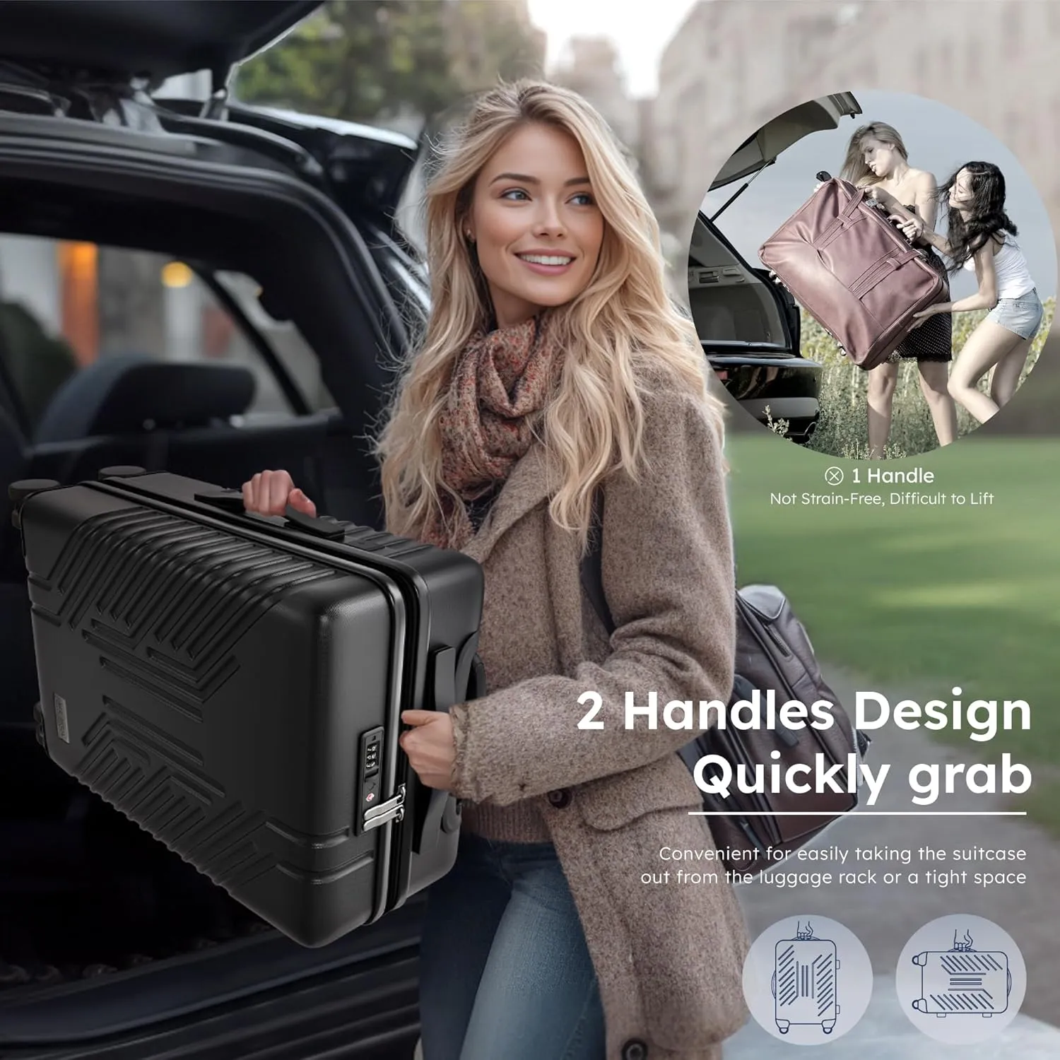 ALPHA CAMP 20-inch Carry On Luggage Airline Approved - PC ABS Lightweight Suitcase with Built-in TSA LockHard-shell Durable Rolling Luggage with USB Port