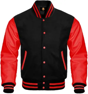 AMAZEE Bomber School Baseball Letterman Varsity Jacket Cow Leather Sleeves 30 Wool Body Colors