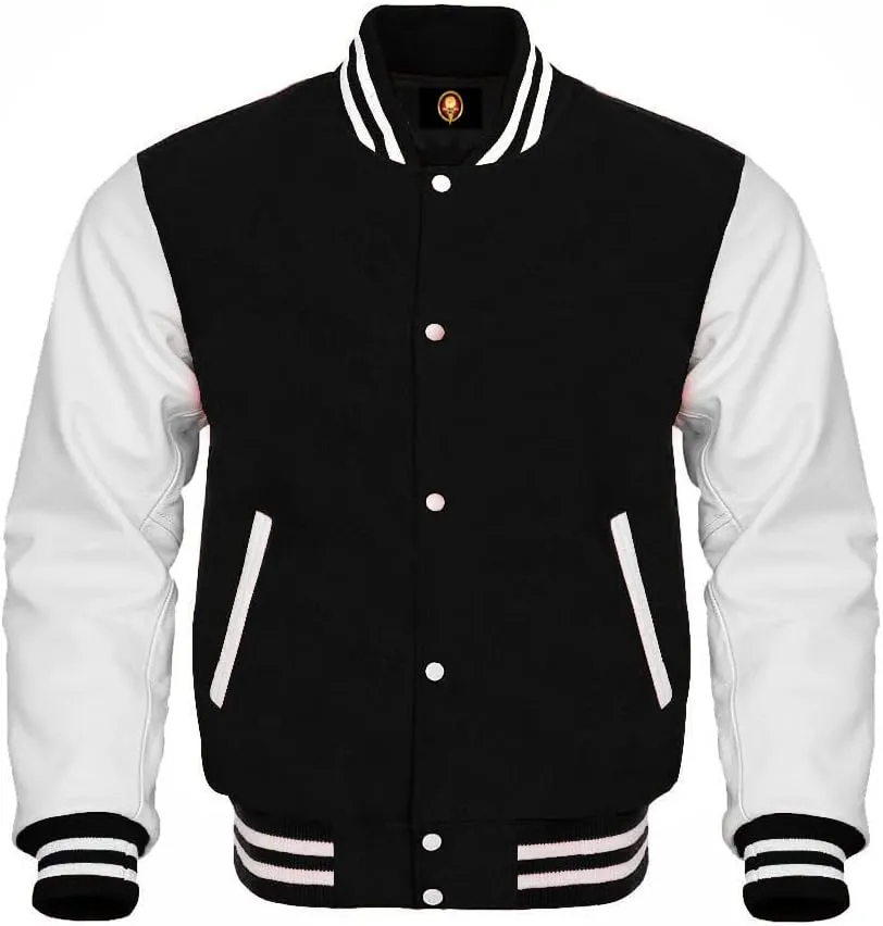 AMAZEE Bomber School Baseball Letterman Varsity Jacket Cow Leather Sleeves 30 Wool Body Colors