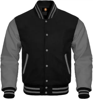 AMAZEE Bomber School Baseball Letterman Varsity Jacket Cow Leather Sleeves 30 Wool Body Colors