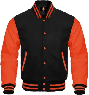 AMAZEE Bomber School Baseball Letterman Varsity Jacket Cow Leather Sleeves 30 Wool Body Colors