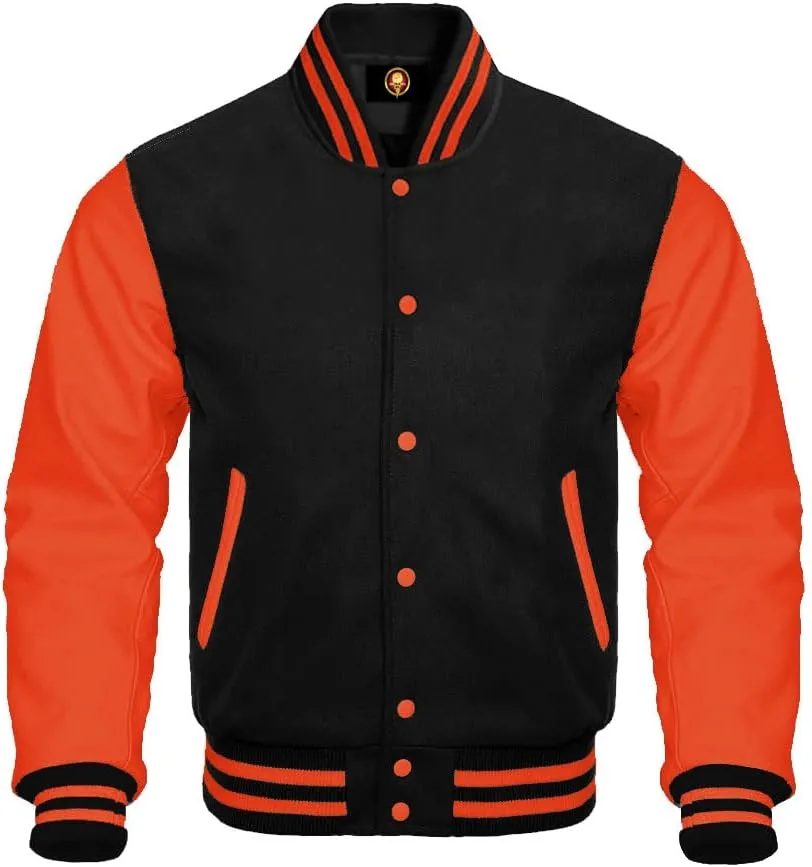 AMAZEE Bomber School Baseball Letterman Varsity Jacket Cow Leather Sleeves 30 Wool Body Colors