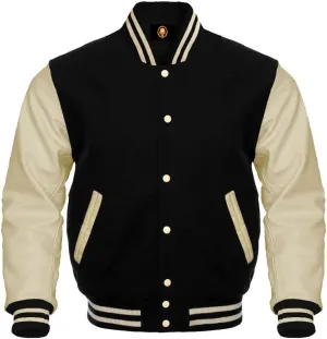 AMAZEE Bomber School Baseball Letterman Varsity Jacket Cow Leather Sleeves 30 Wool Body Colors