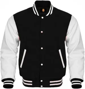 AMAZEE Bomber School Baseball Letterman Varsity Jacket Cow Leather Sleeves 30 Wool Body Colors