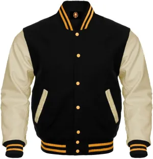 AMAZEE Bomber School Baseball Letterman Varsity Jacket Cow Leather Sleeves 30 Wool Body Colors