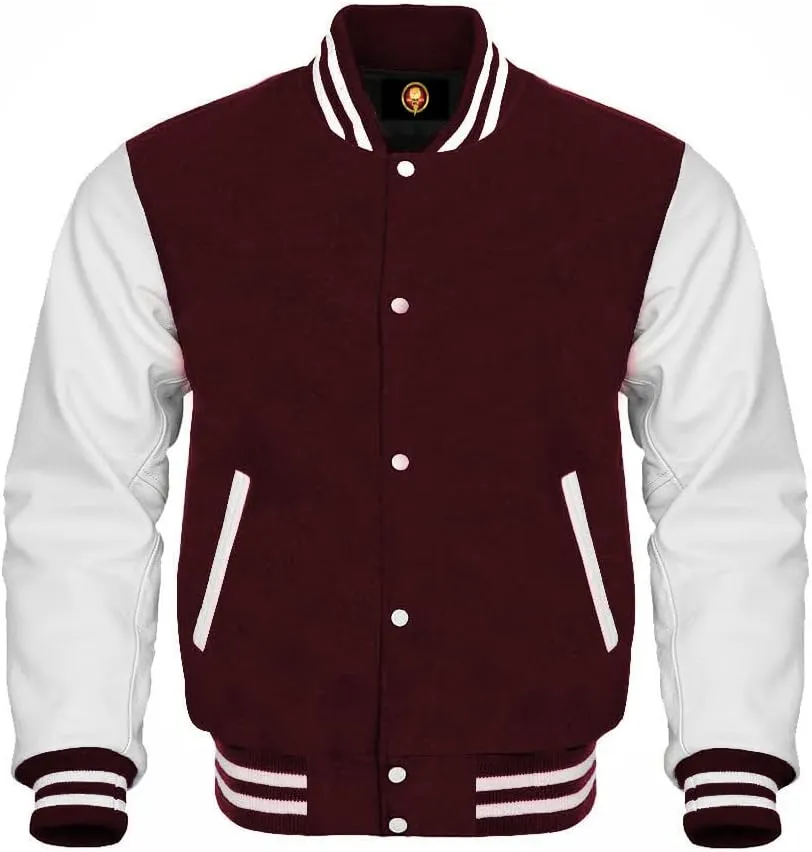AMAZEE Cow leather Sleeves Genuine Wool Body Jacket Letterman Baseball Bomber Varsity Jackets