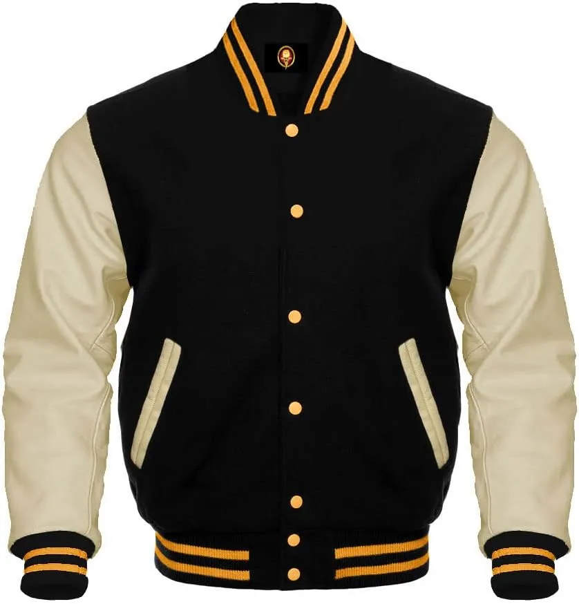 AMAZEE Wool Body Leather Sleeves 38 Colors Option Letterman Baseball Bomber Varsity Jacket