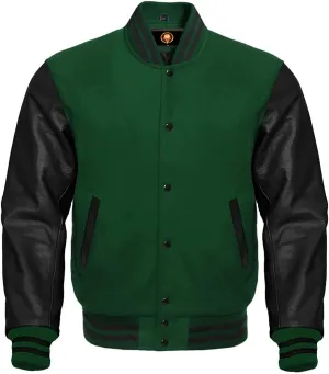 AMAZEE Wool Body Leather Sleeves 38 Colors Option Letterman Baseball Bomber Varsity Jacket