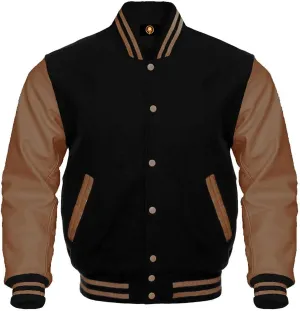 AMAZEE Wool Body Leather Sleeves 38 Colors Option Letterman Baseball Bomber Varsity Jacket
