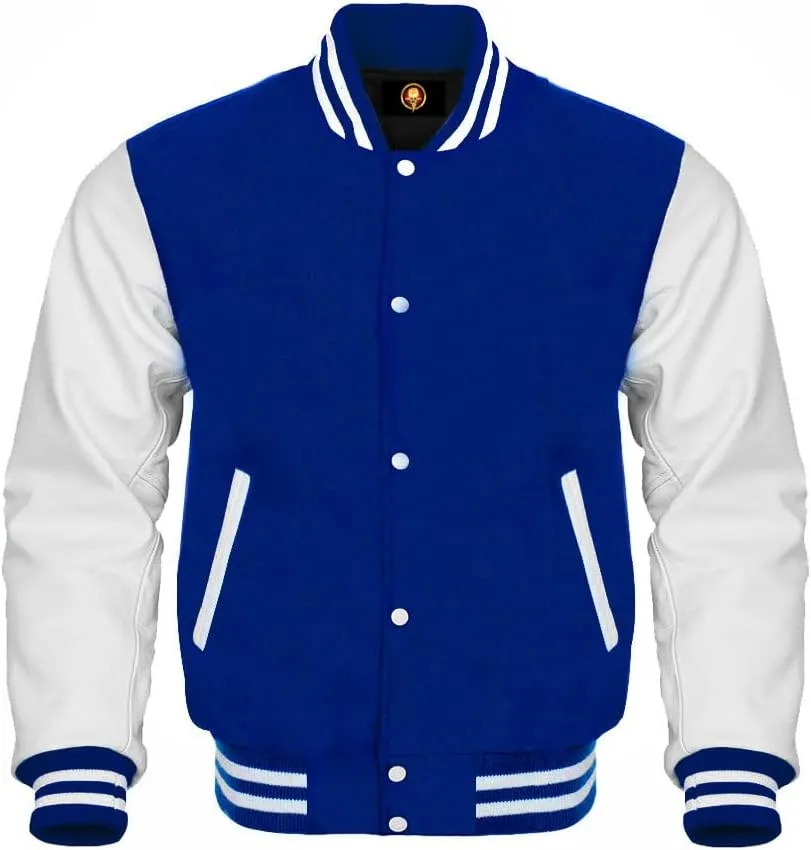 AMAZEE Wool Body Leather Sleeves 38 Colors Option Letterman Baseball Bomber Varsity Jacket