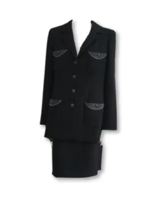 Amazing Chanel 08A Black Wool Jeweled Iconic 2-piece skirt suit F 44 UK 16 US 12  Ladies