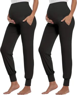 AMPOSH Women's Maternity Pants Stretchy Lounge Workout Pants Casual Loose Comfy Pregnancy Joggers with Pockets