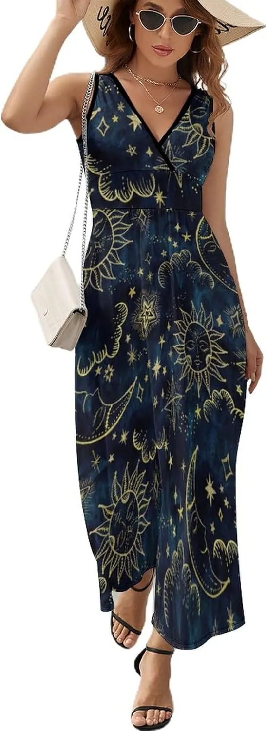 AMRANDOM Women Summer Casual Sleeveless Long Tank Vest Dresses S-3XL