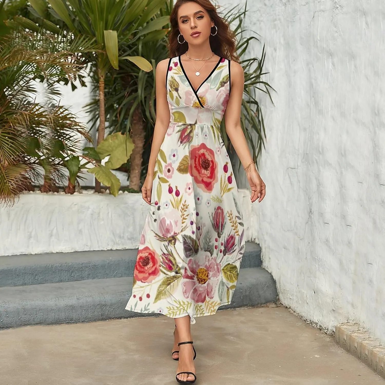 AMRANDOM Women Summer Casual Sleeveless Long Tank Vest Dresses S-3XL
