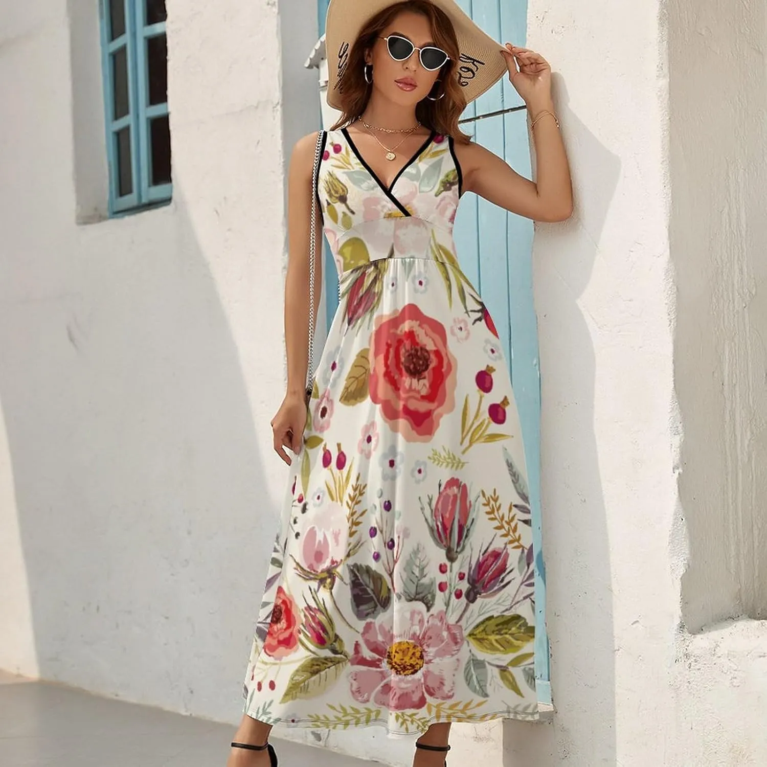 AMRANDOM Women Summer Casual Sleeveless Long Tank Vest Dresses S-3XL