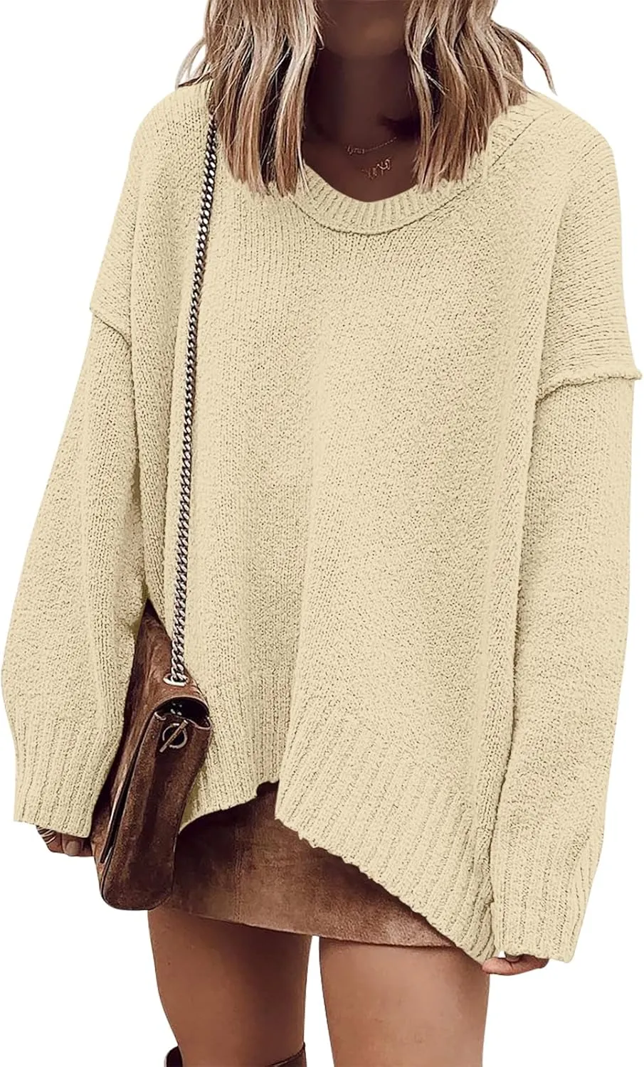 ANRABESS Women's Oversized Casual Loose Slouchy Scoop V Neck Batwing Long Sleeve Knit 2025 Fall Pullover Sweaters