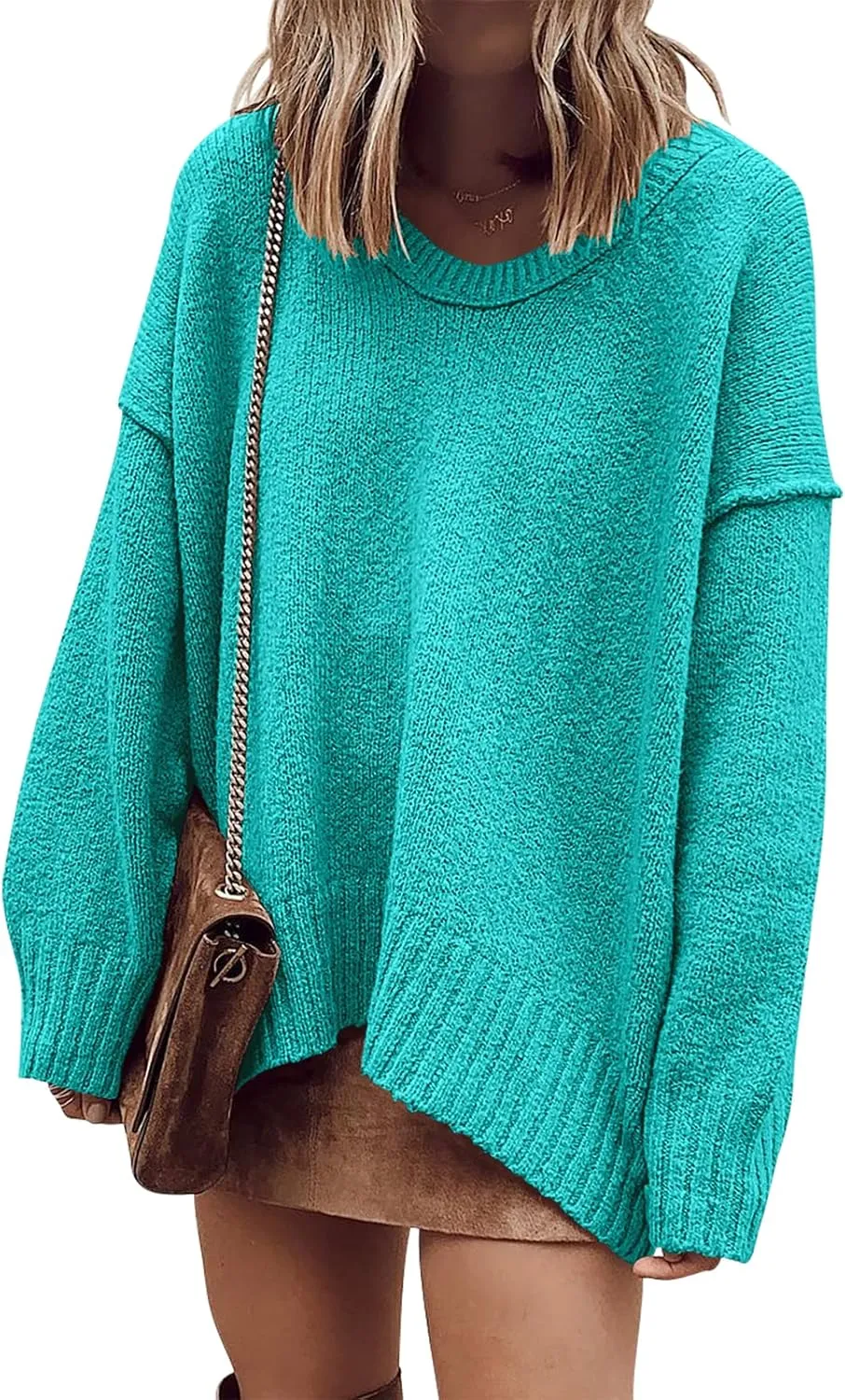 ANRABESS Women's Oversized Casual Loose Slouchy Scoop V Neck Batwing Long Sleeve Knit 2025 Fall Pullover Sweaters